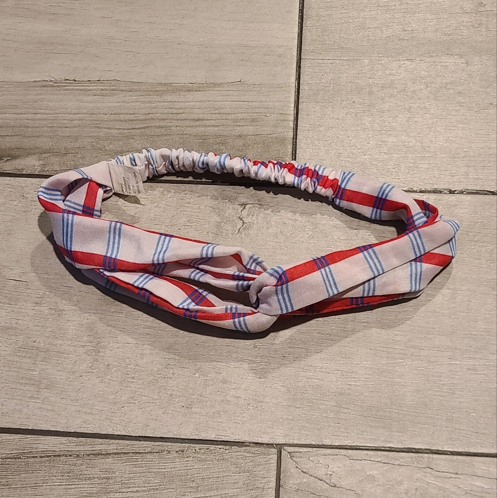 🍁Red White and Blue plaid cloth headband🧋